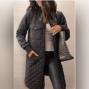 Zella Quilted Longline Water Resistant Bomber Black Sporty Casual  Jacket Small